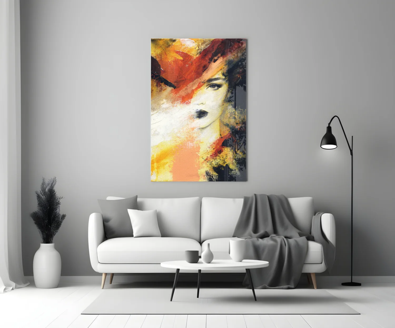 Fiery Orange Abstract Face Glass Wall Art - Image 4