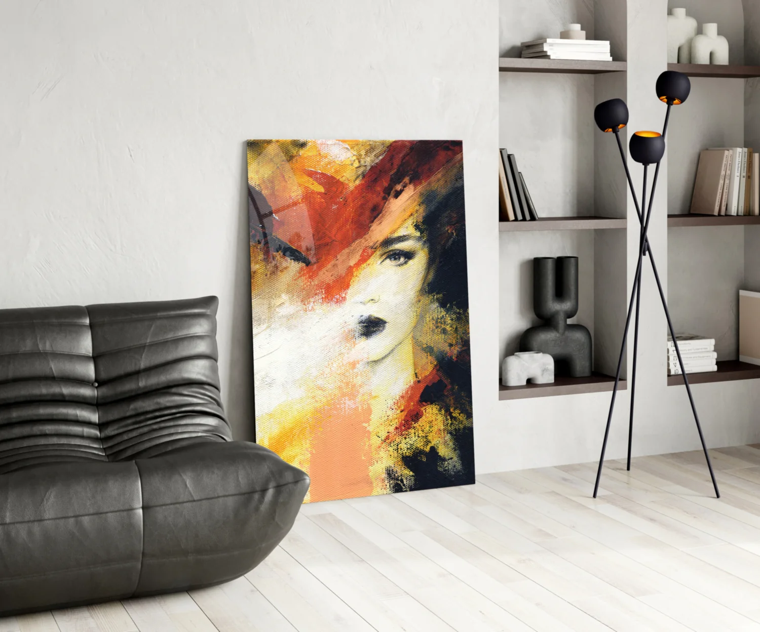 Fiery Orange Abstract Face Glass Wall Art - Image 6