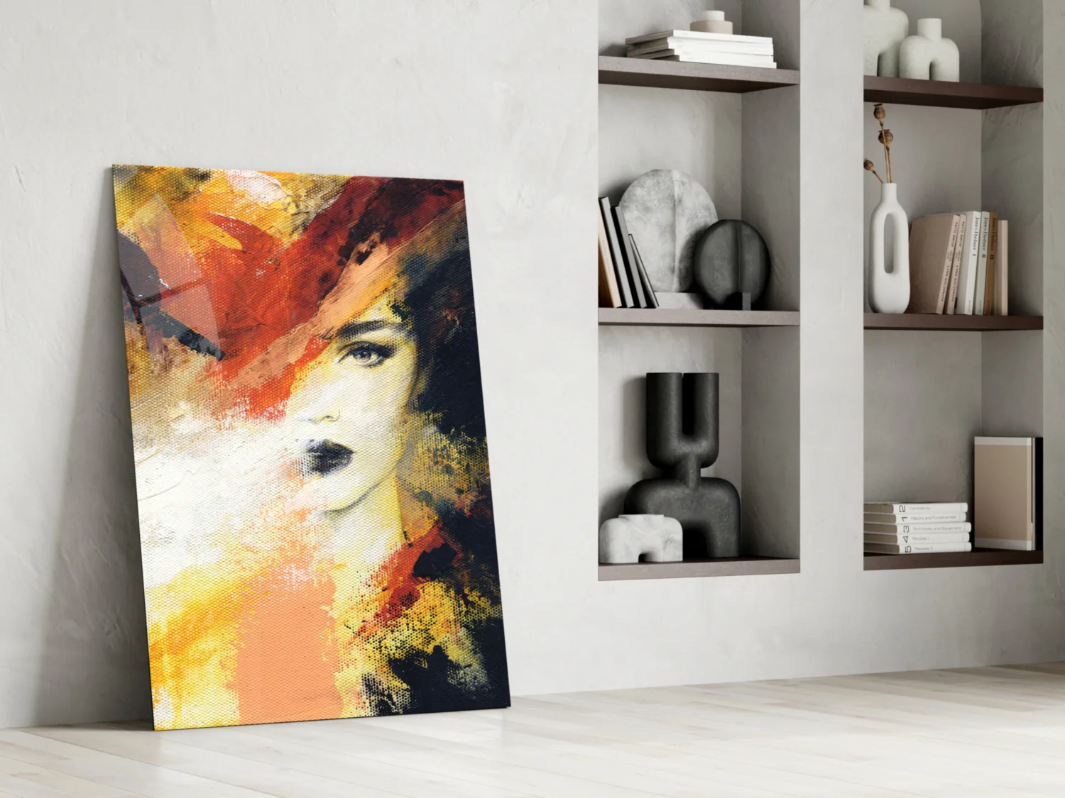 Fiery Orange Abstract Face Glass Wall Art - Image 7