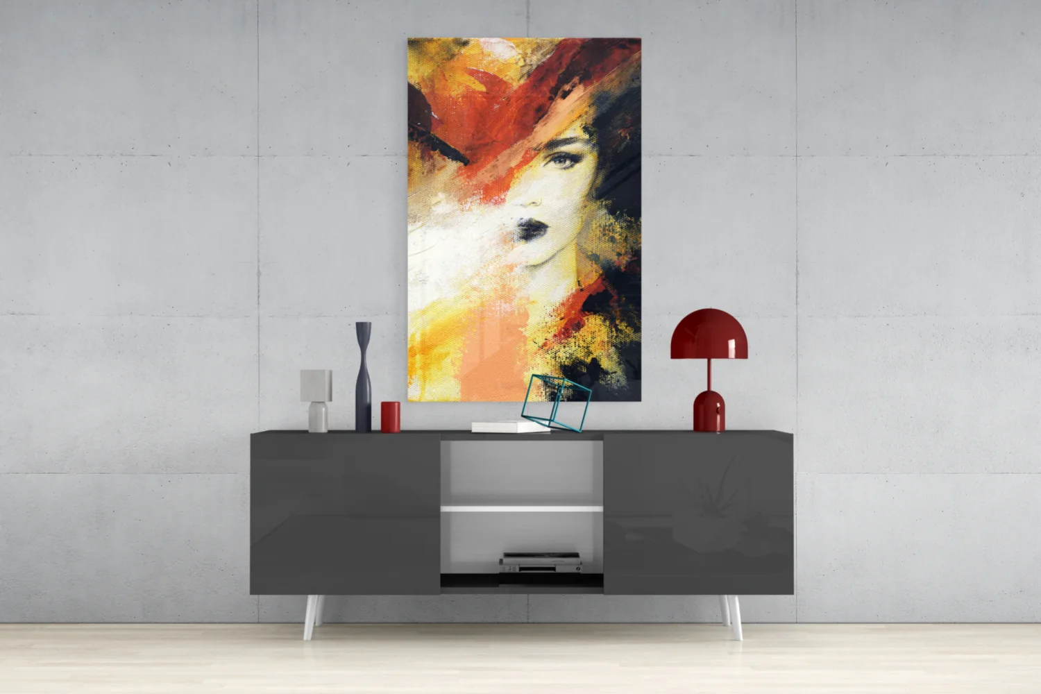 Fiery Orange Abstract Face Glass Wall Art - Image 9