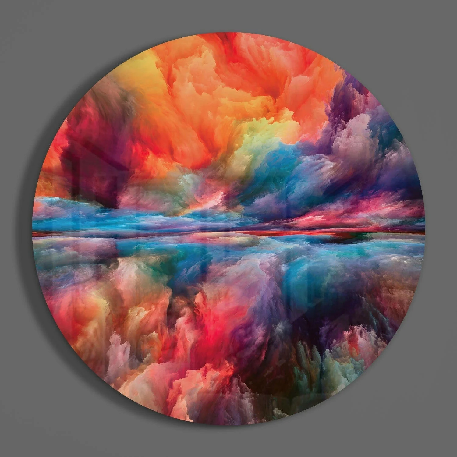Fiery Orange Blue Cloud Round Glass Wall Art - Image 3