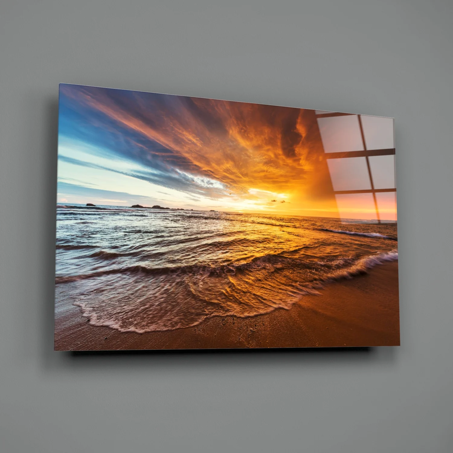 Fiery Sky Beach Sunset Glass Wall Art - Image 3