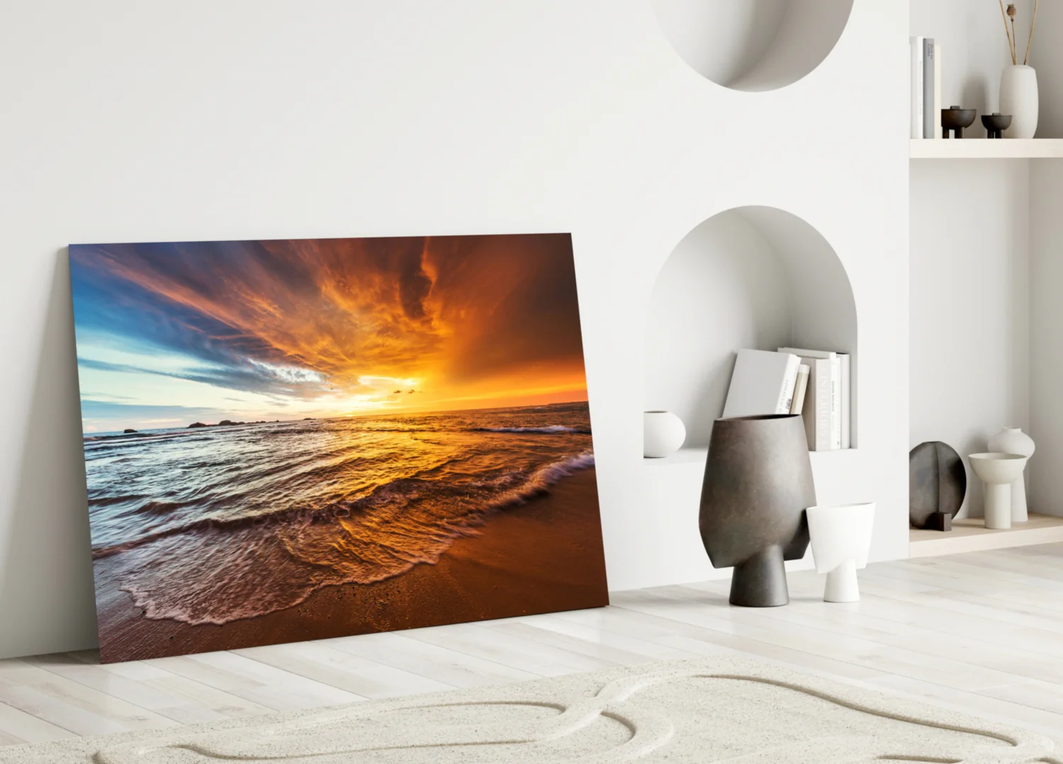 Fiery Sky Beach Sunset Glass Wall Art - Image 4
