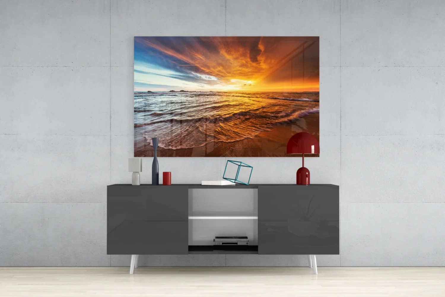 Fiery Sky Beach Sunset Glass Wall Art - Image 9