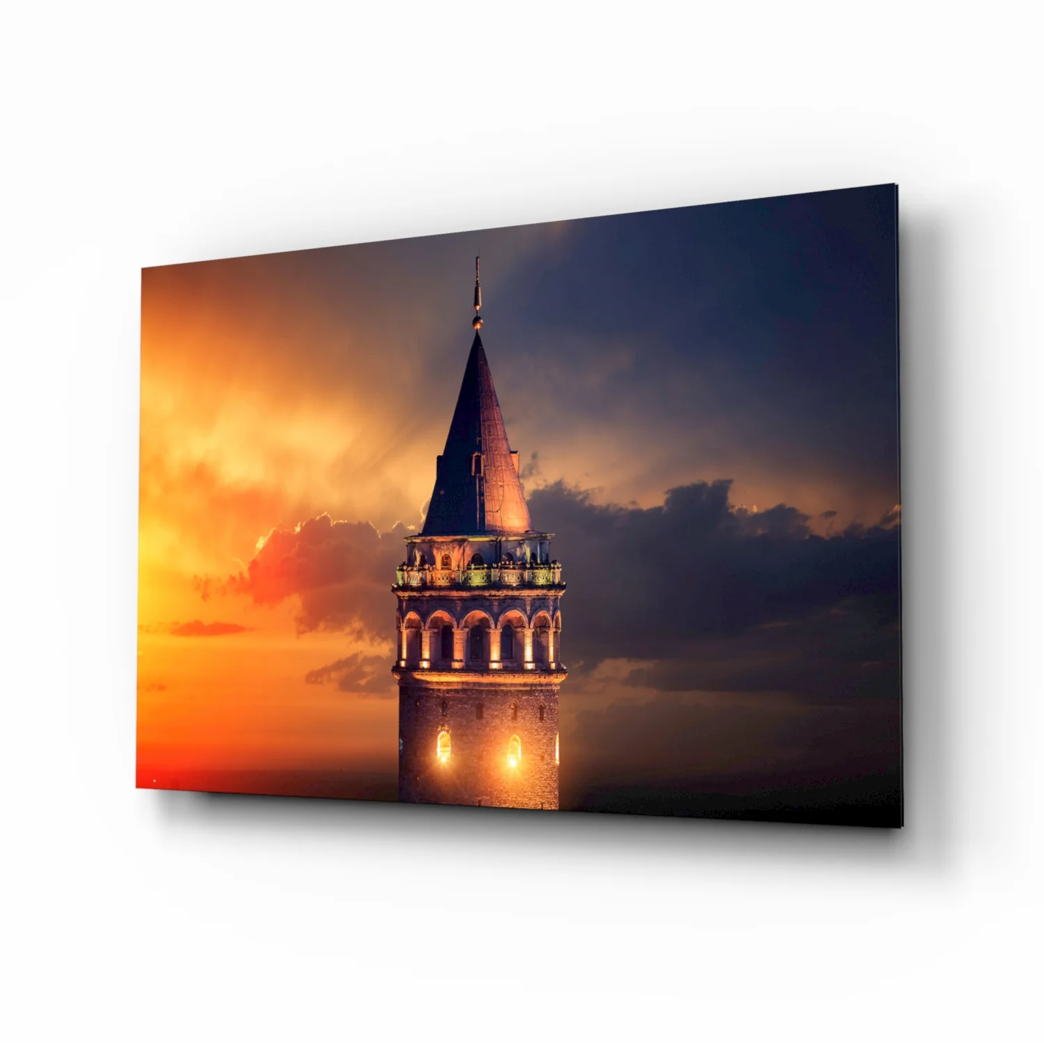 Fiery Sky Galata Tower Glass Wall Art - Image 2