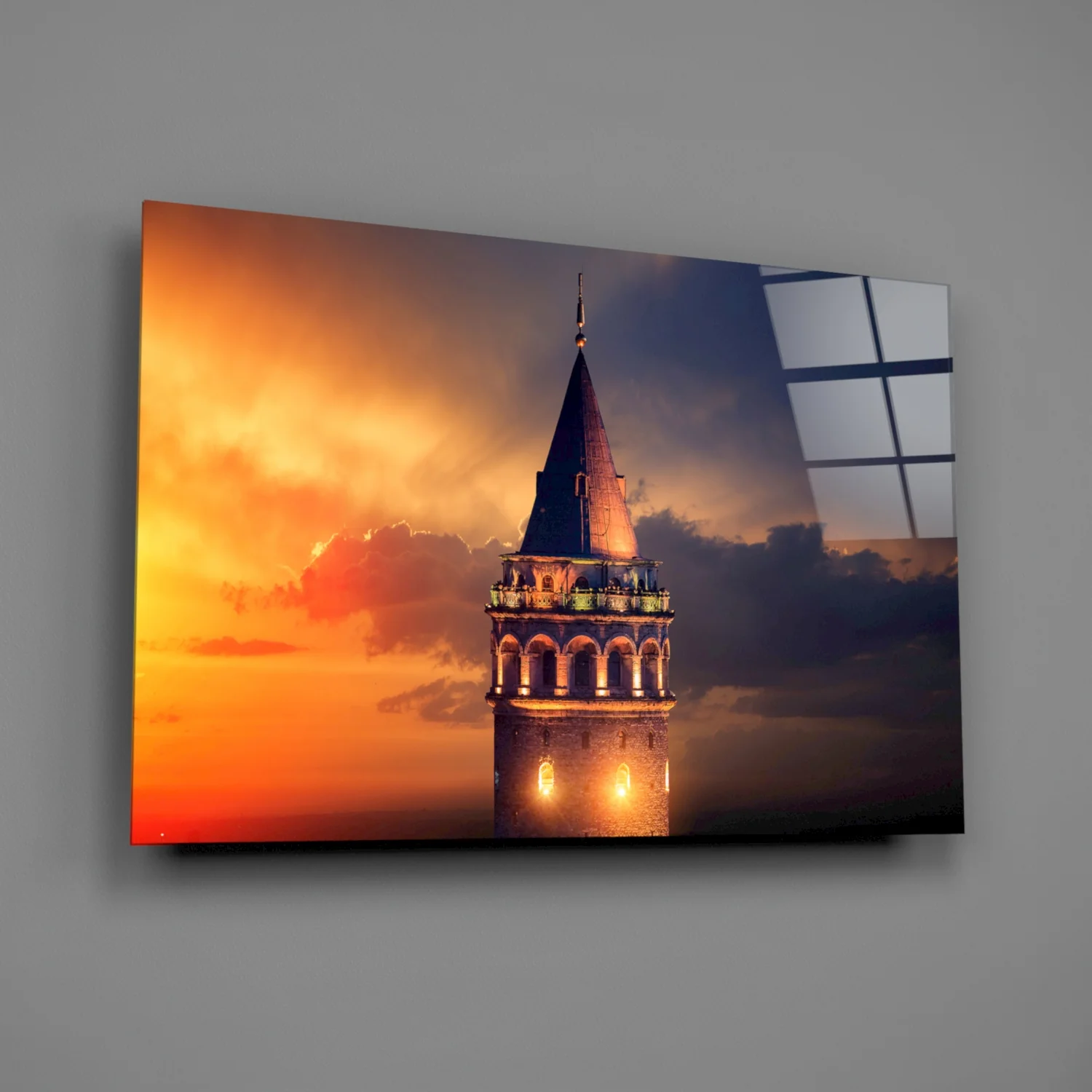 Fiery Sky Galata Tower Glass Wall Art - Image 3