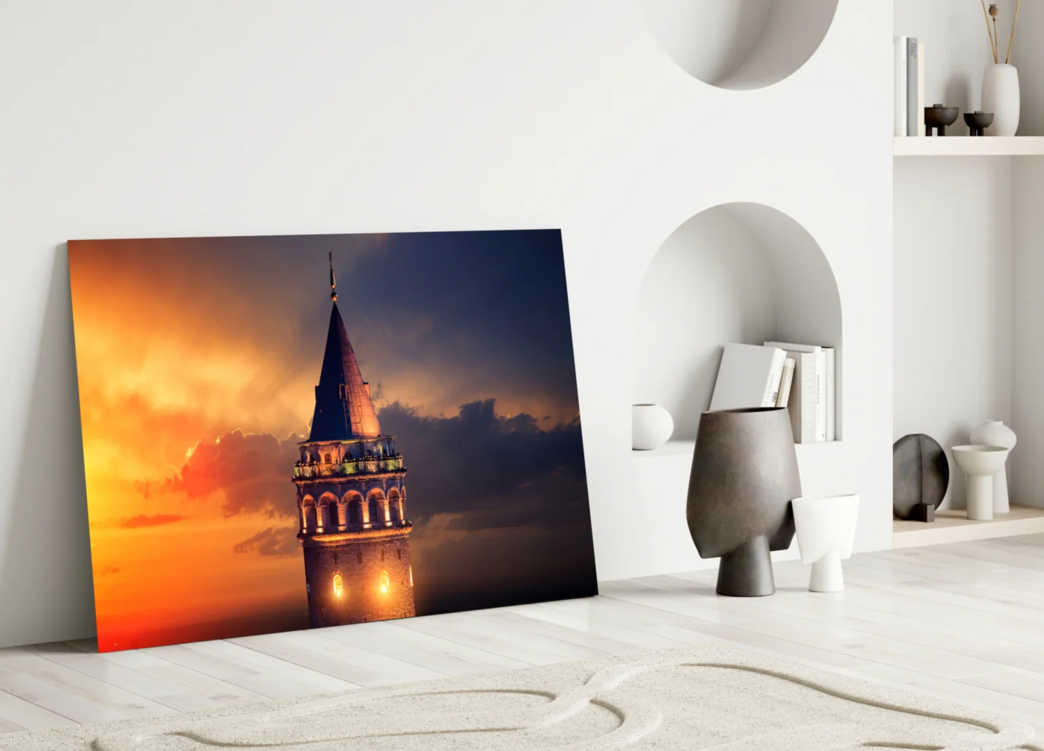 Fiery Sky Galata Tower Glass Wall Art - Image 4