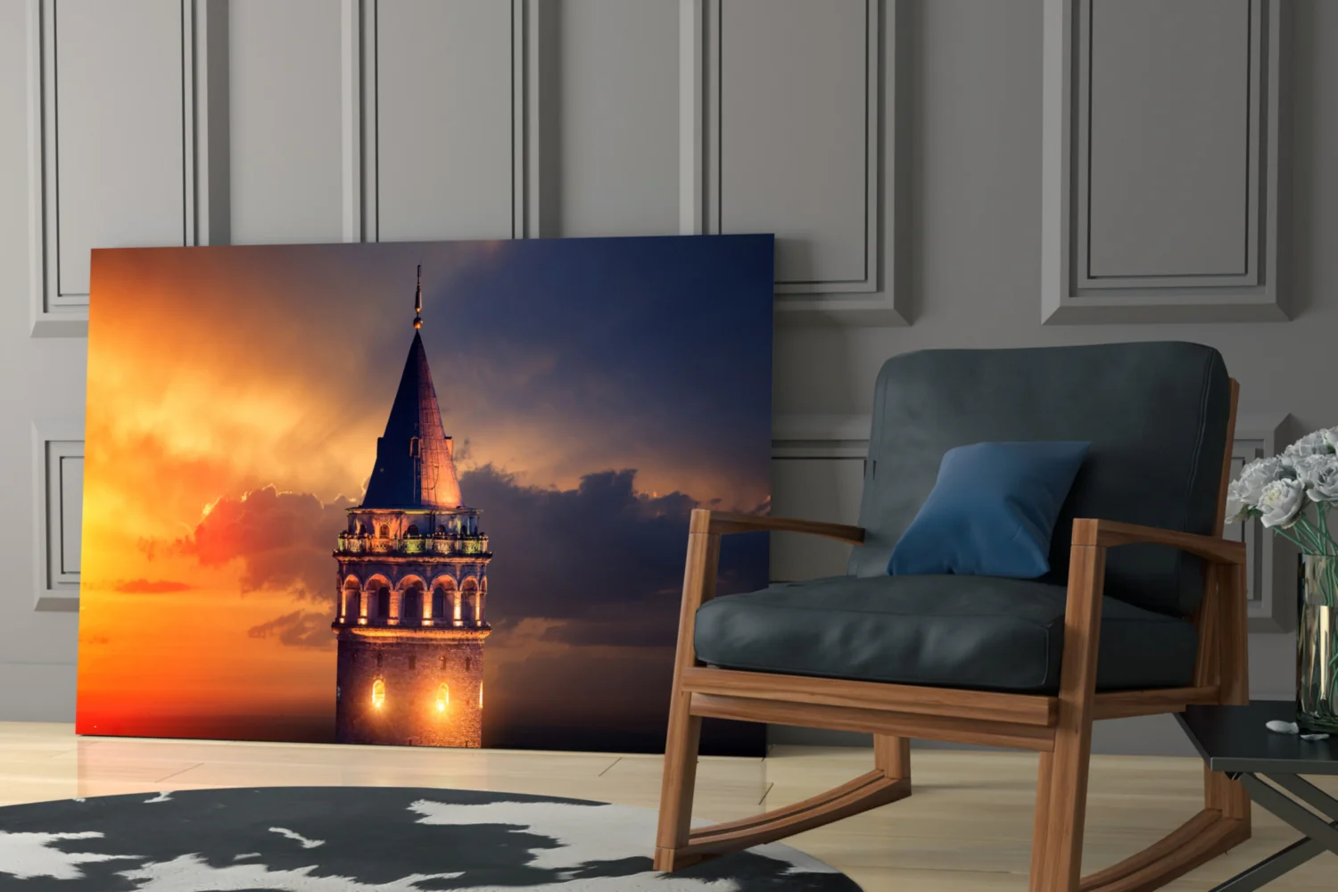 Fiery Sky Galata Tower Glass Wall Art - Image 7