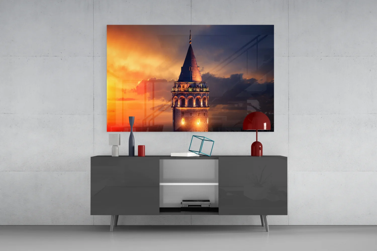 Fiery Sky Galata Tower Glass Wall Art - Image 9