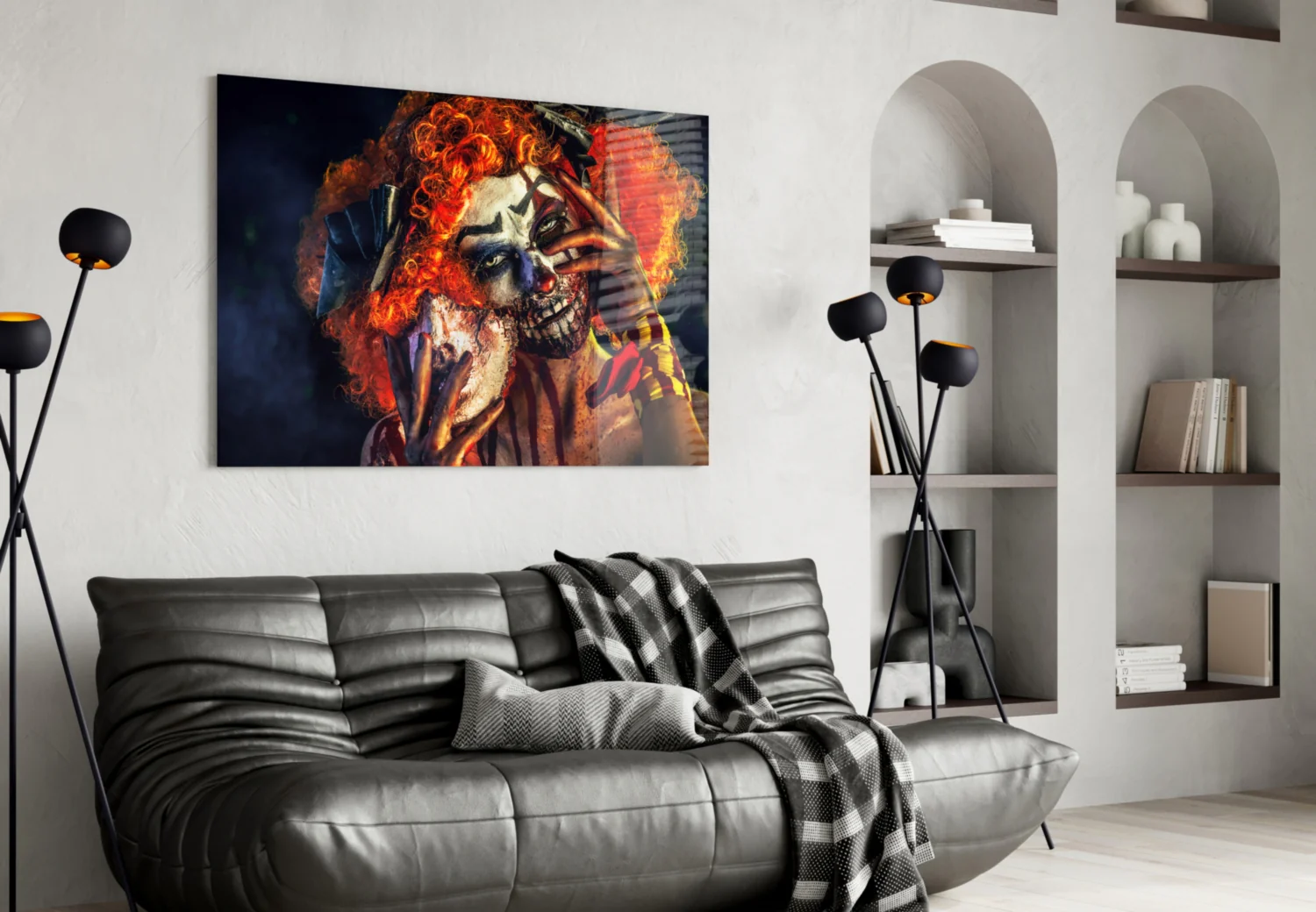 Fiery Wig Scary Clown Glass Wall Art - Image 4
