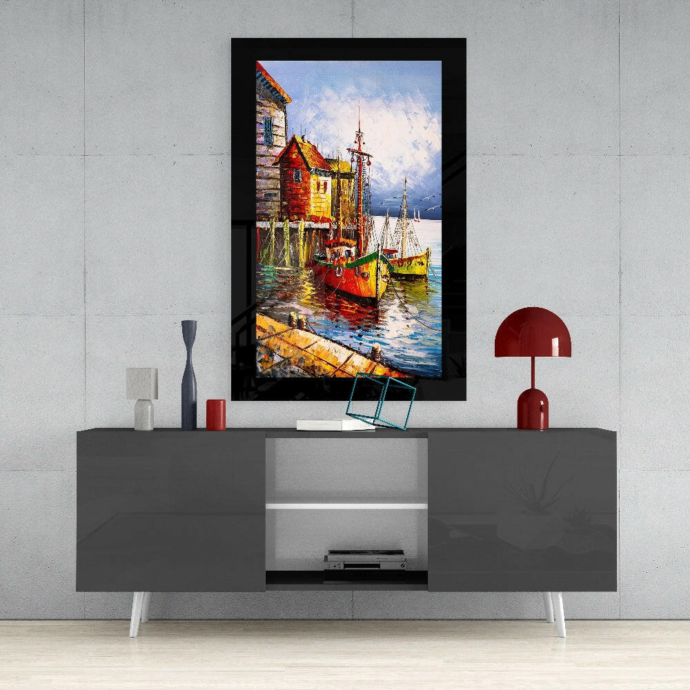 Fishing Town Glass Wall Art - Image 4