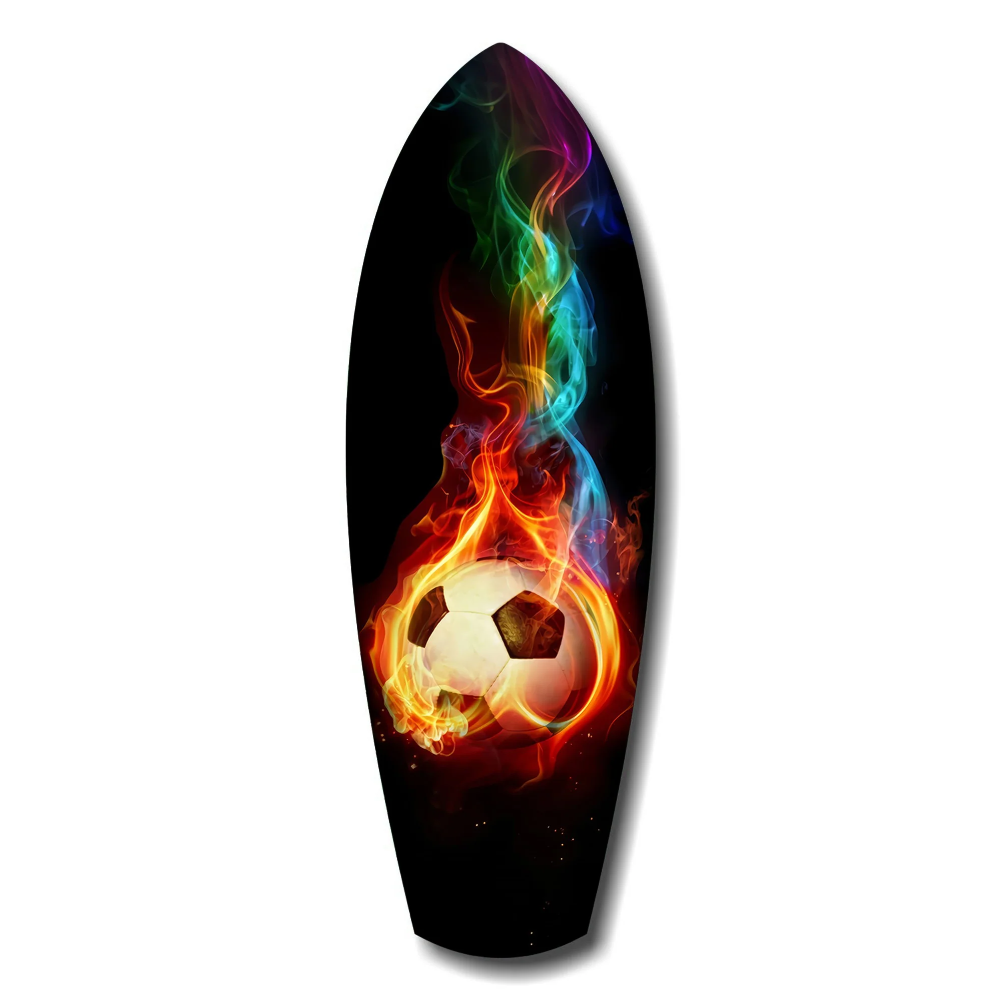 Flaming Soccer Ball Rainbow Smoke Glass Wall Art