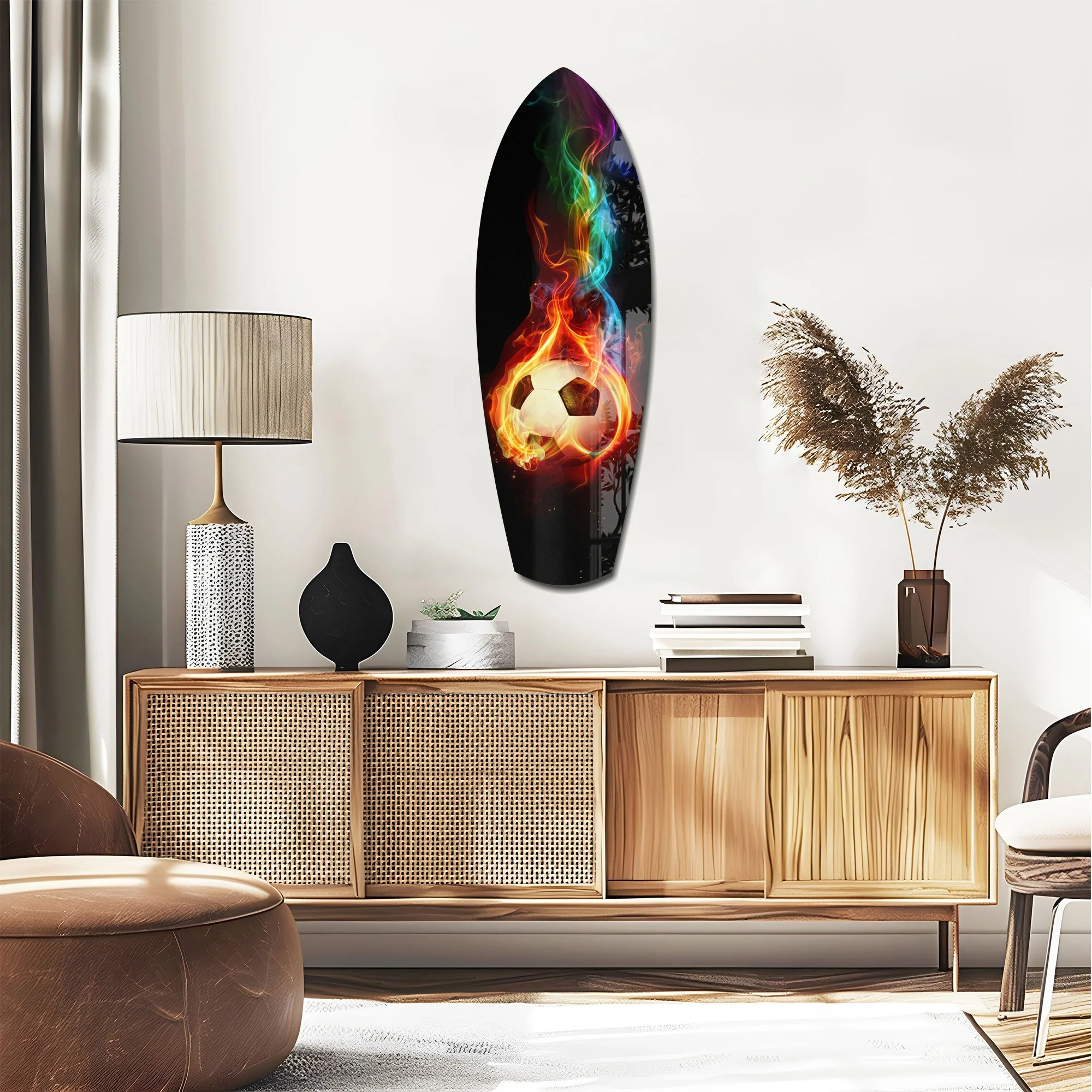 Flaming Soccer Ball Rainbow Smoke Glass Wall Art - Image 2