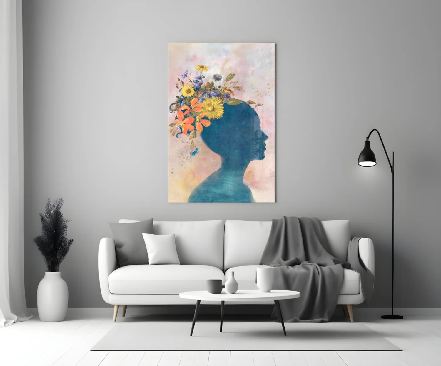 Floral Head Blue Silhouette Glass Wall Art - Image 3