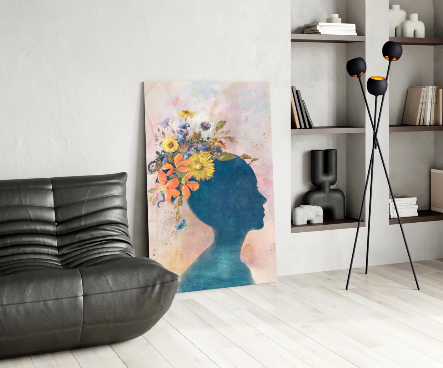 Floral Head Blue Silhouette Glass Wall Art - Image 5