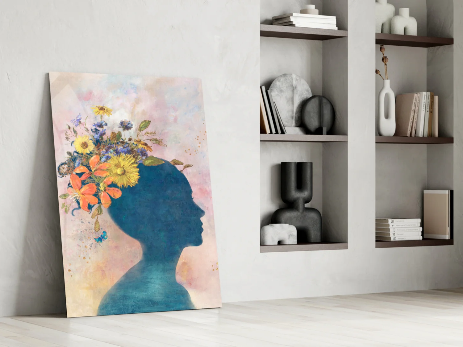 Floral Head Blue Silhouette Glass Wall Art - Image 6