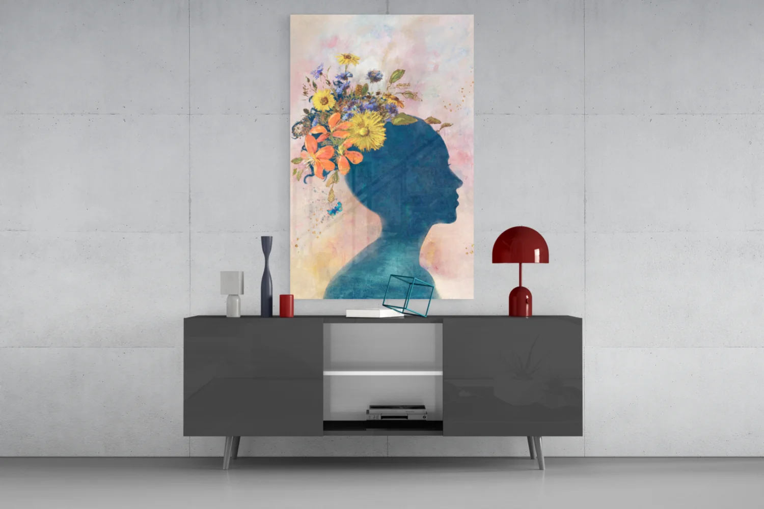 Floral Head Blue Silhouette Glass Wall Art - Image 8