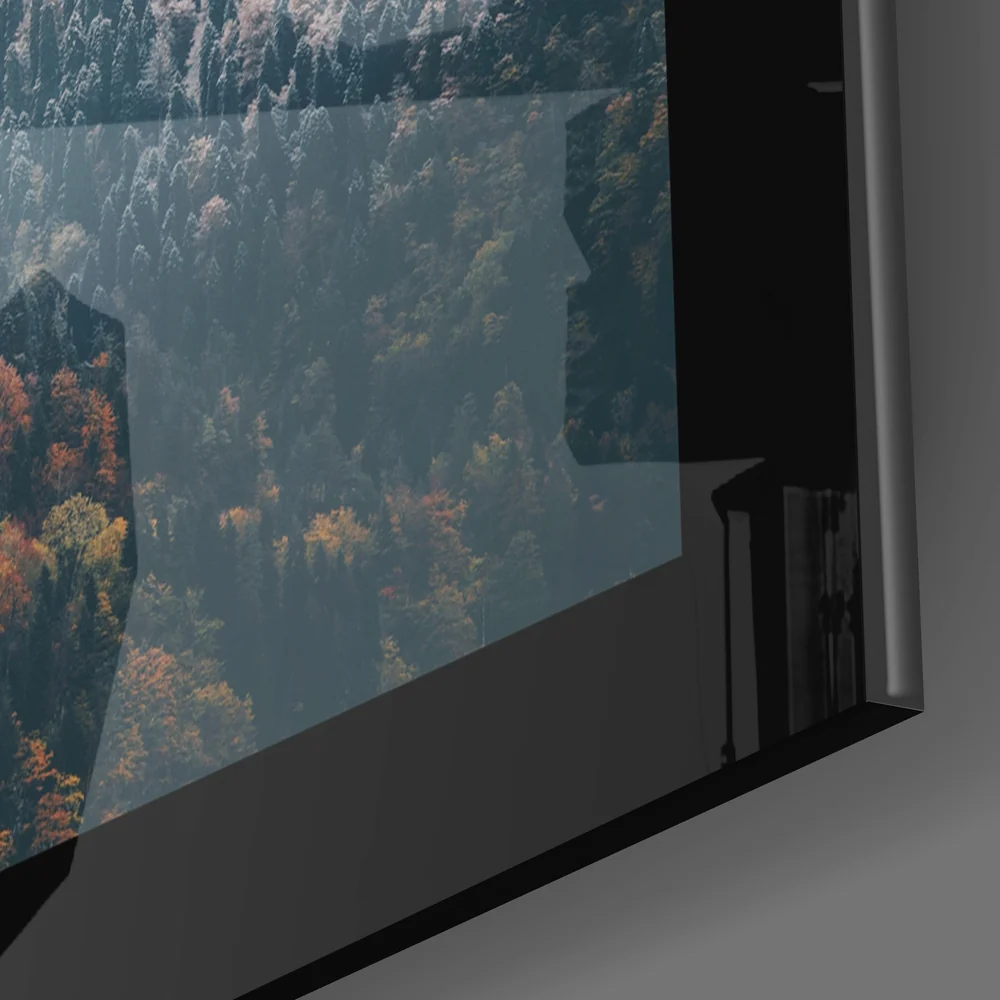 Foggy Mountain Autumn Woods Glass Wall Art - Image 3