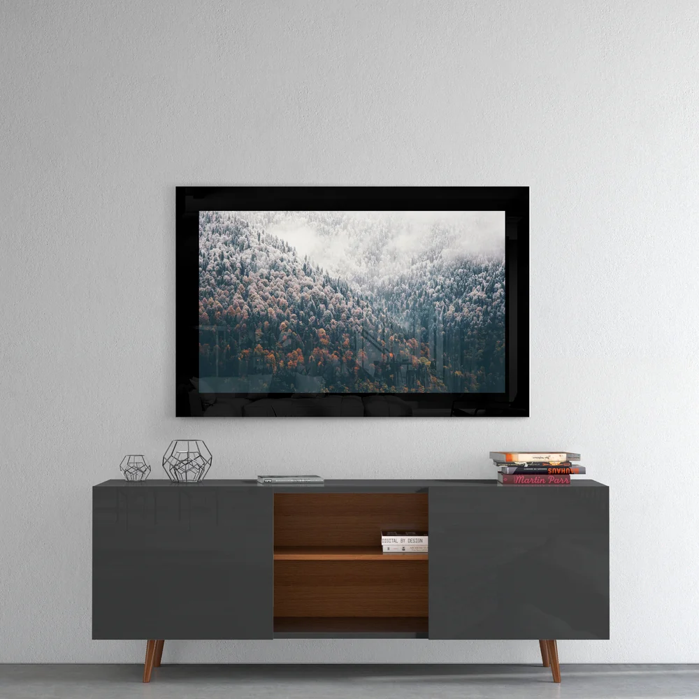 Foggy Mountain Autumn Woods Glass Wall Art - Image 4