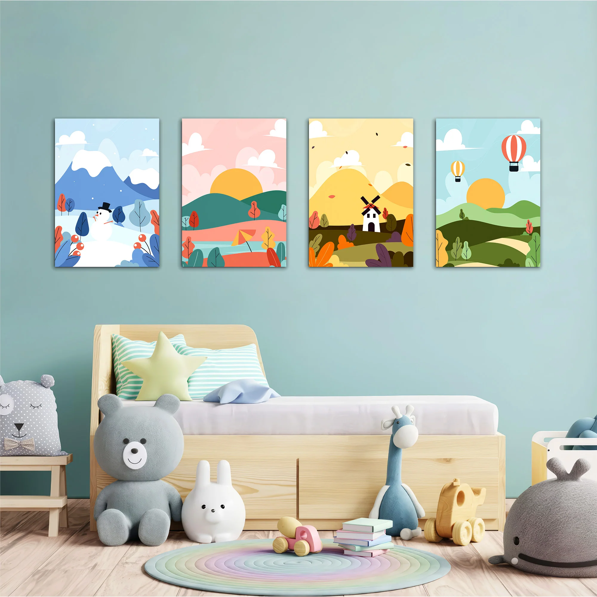 Four Seasons Storybook Landscape 4 Pieces Kids Metal Wall Art - Image 2