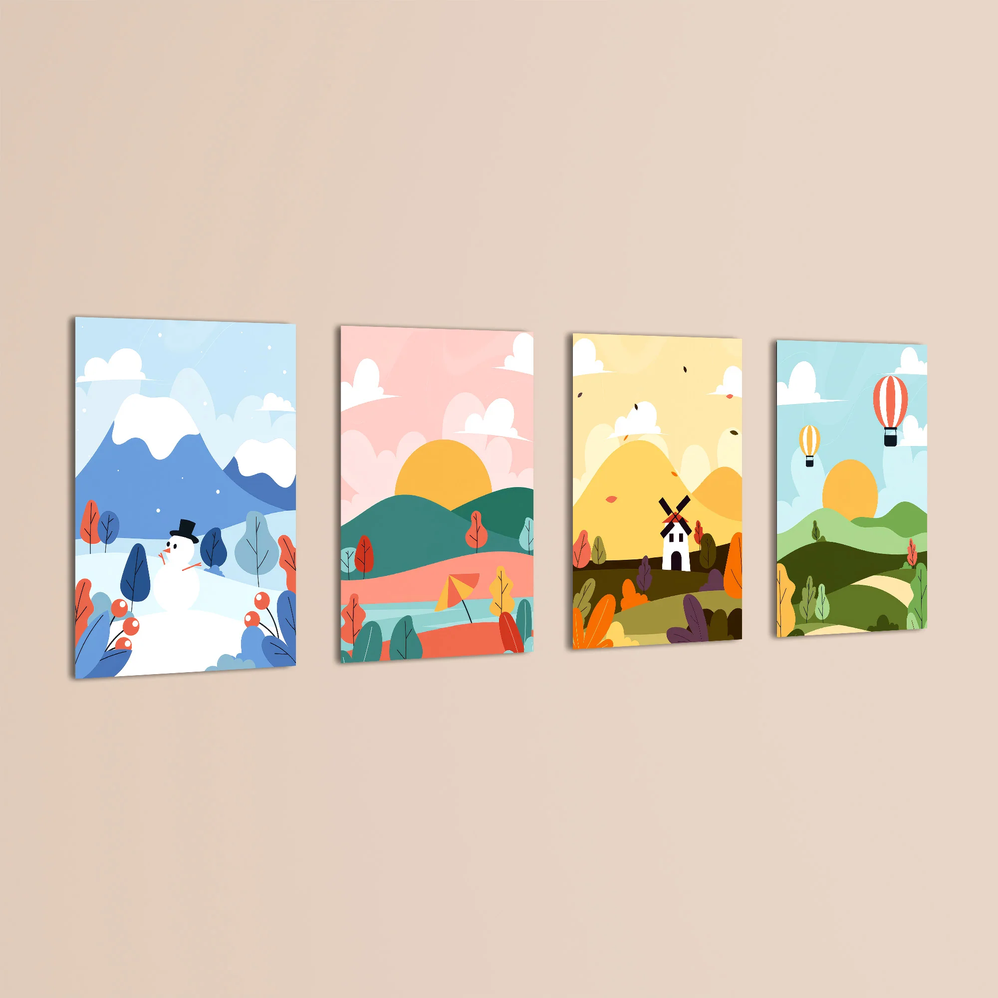 Four Seasons Storybook Landscape 4 Pieces Kids Metal Wall Art - Image 3