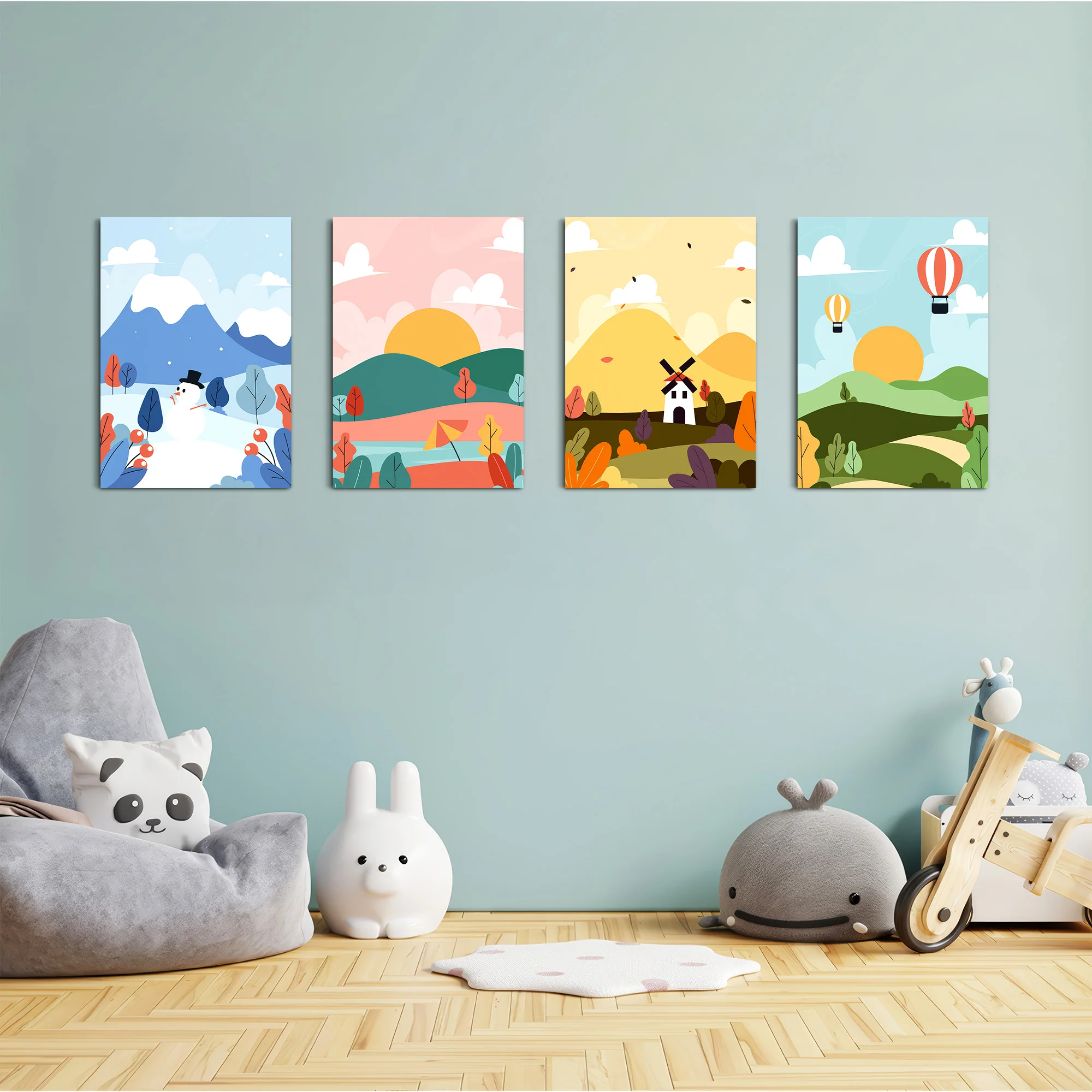 Four Seasons Storybook Landscape 4 Pieces Kids Metal Wall Art - Image 4
