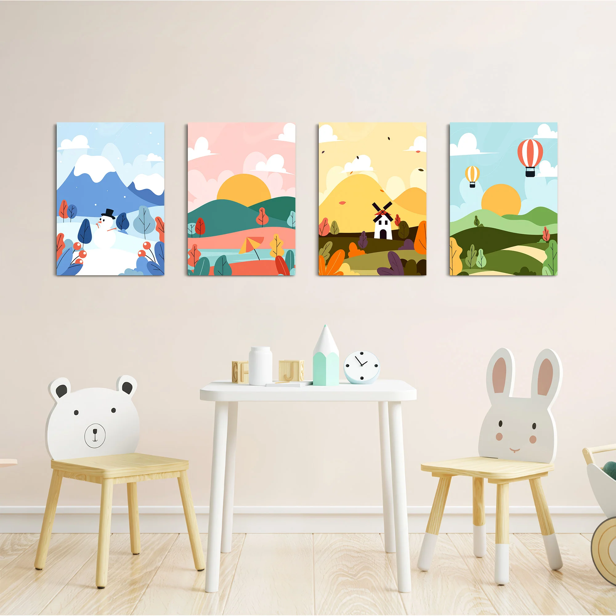 Four Seasons Storybook Landscape 4 Pieces Kids Metal Wall Art - Image 5