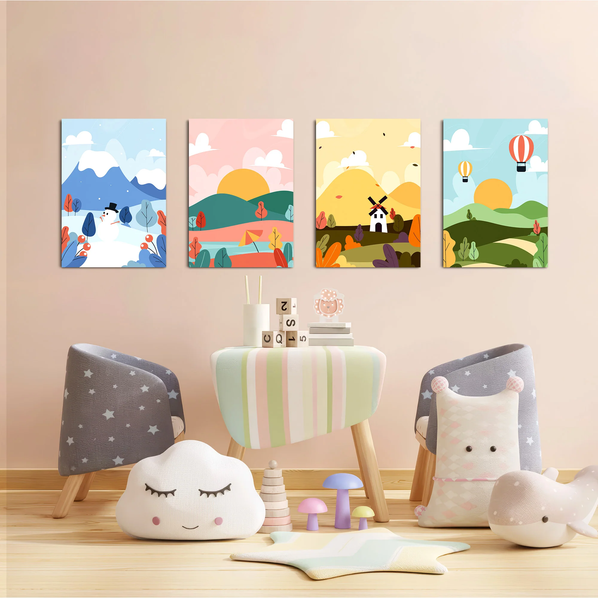 Four Seasons Storybook Landscape 4 Pieces Kids Metal Wall Art - Image 6