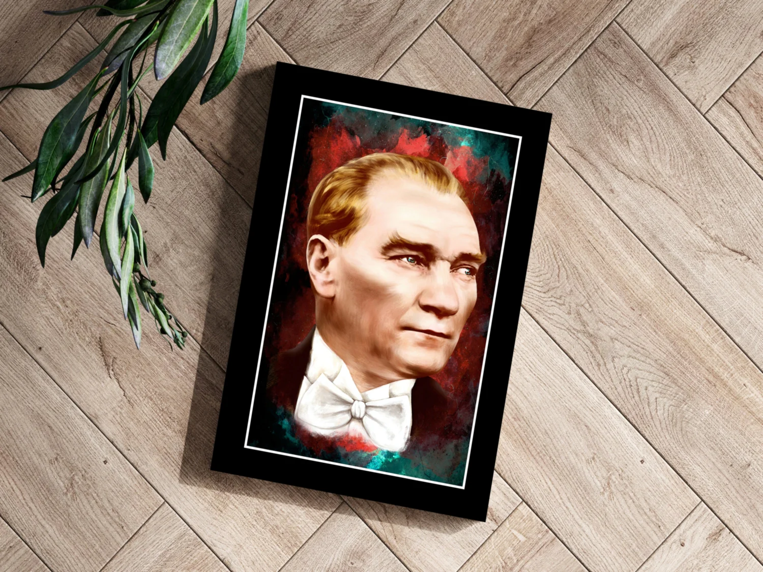 Framed Ataturk Red Teal Aluminum Print - Image 3
