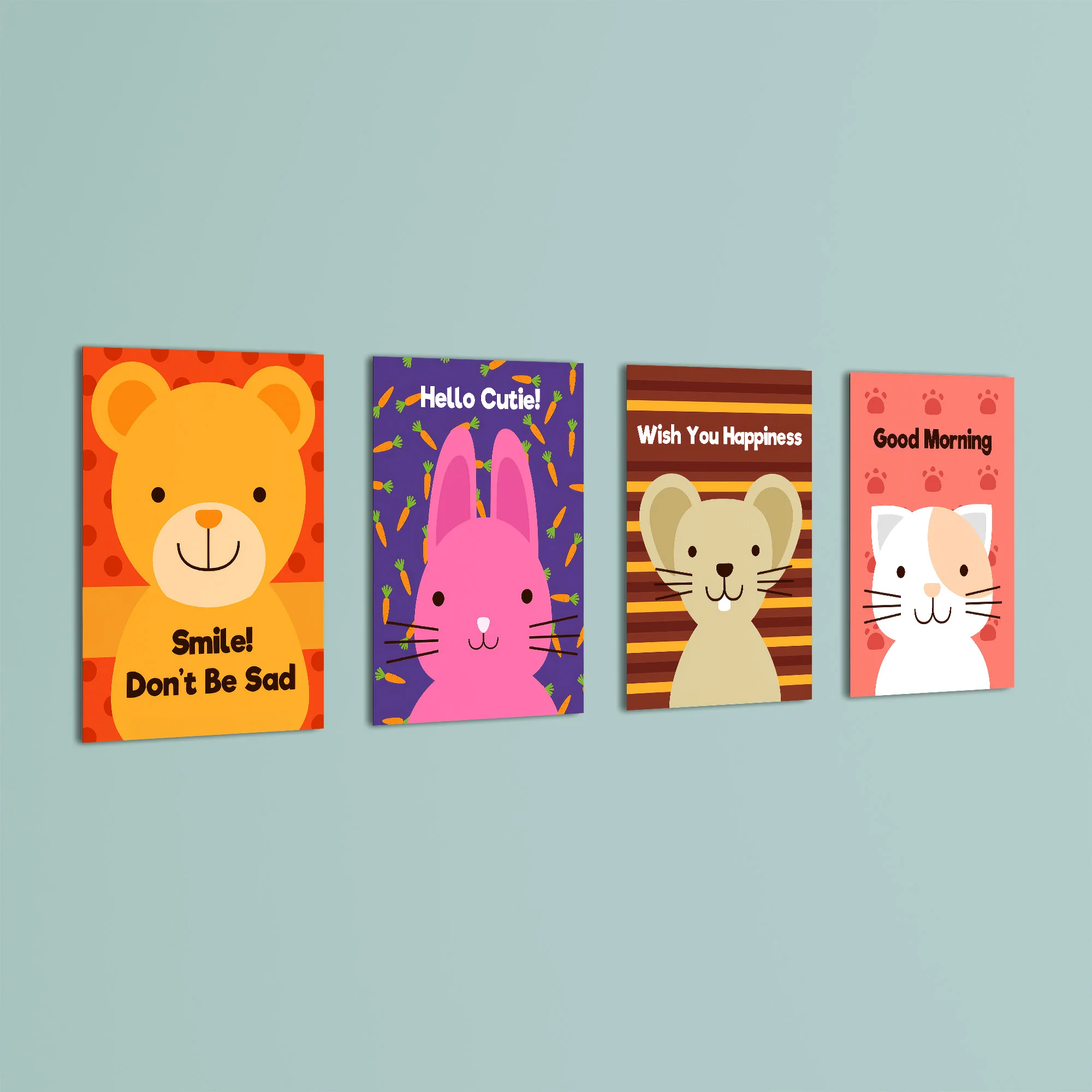 Friendly Animals Quotes 4 Pieces Kids Metal Wall Art