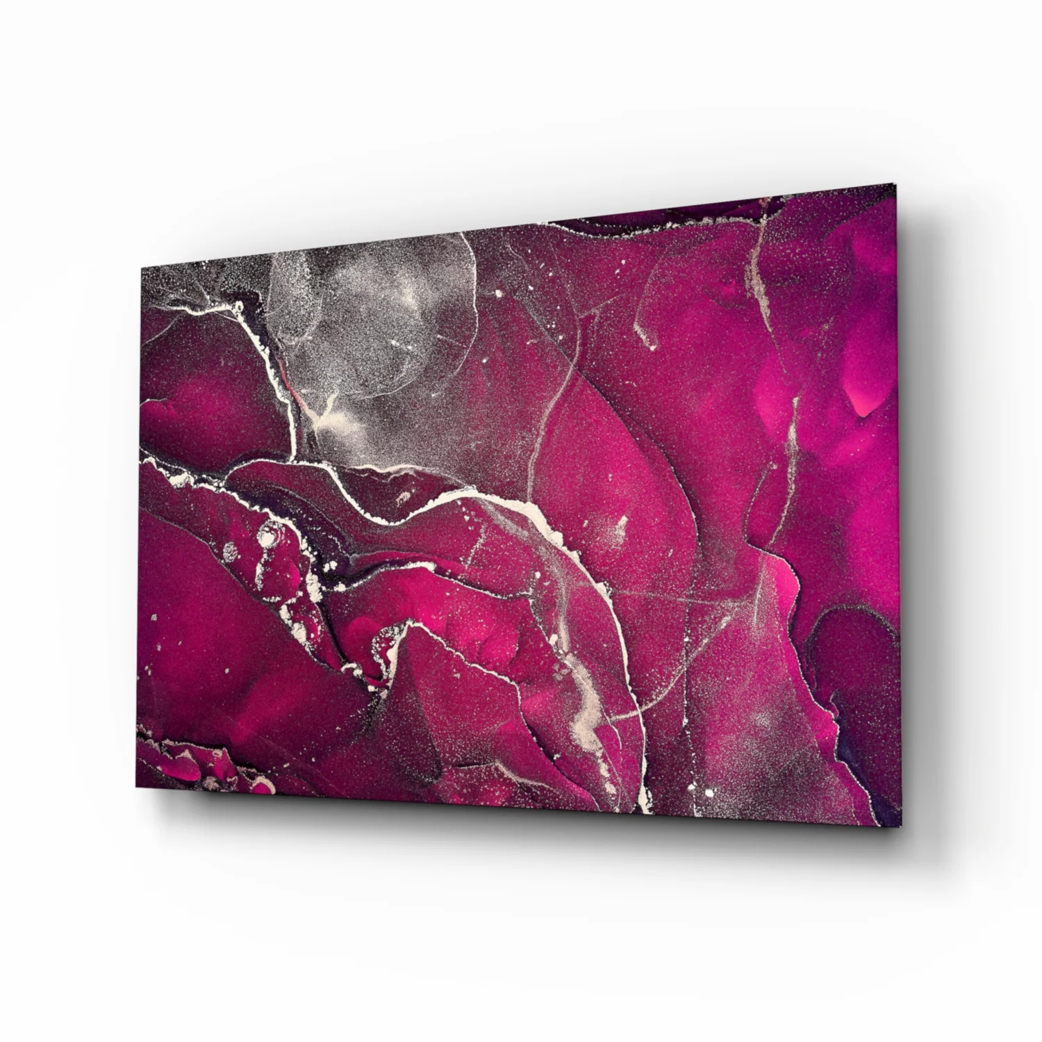 Fuchsia Silver Marble Ink Glass Wall Art - Image 2