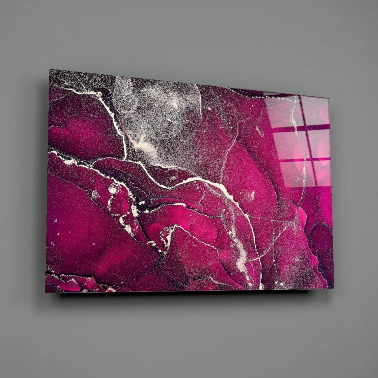 Fuchsia Silver Marble Ink Glass Wall Art - Image 3