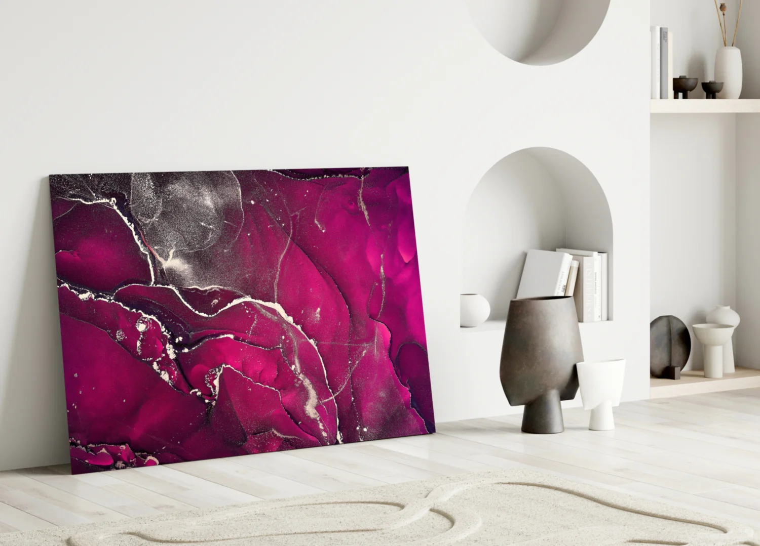 Fuchsia Silver Marble Ink Glass Wall Art - Image 4