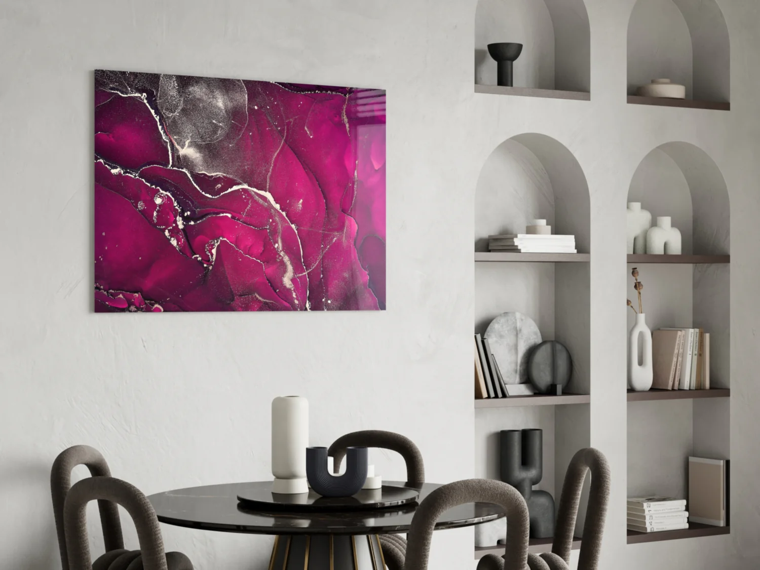 Fuchsia Silver Marble Ink Glass Wall Art - Image 6