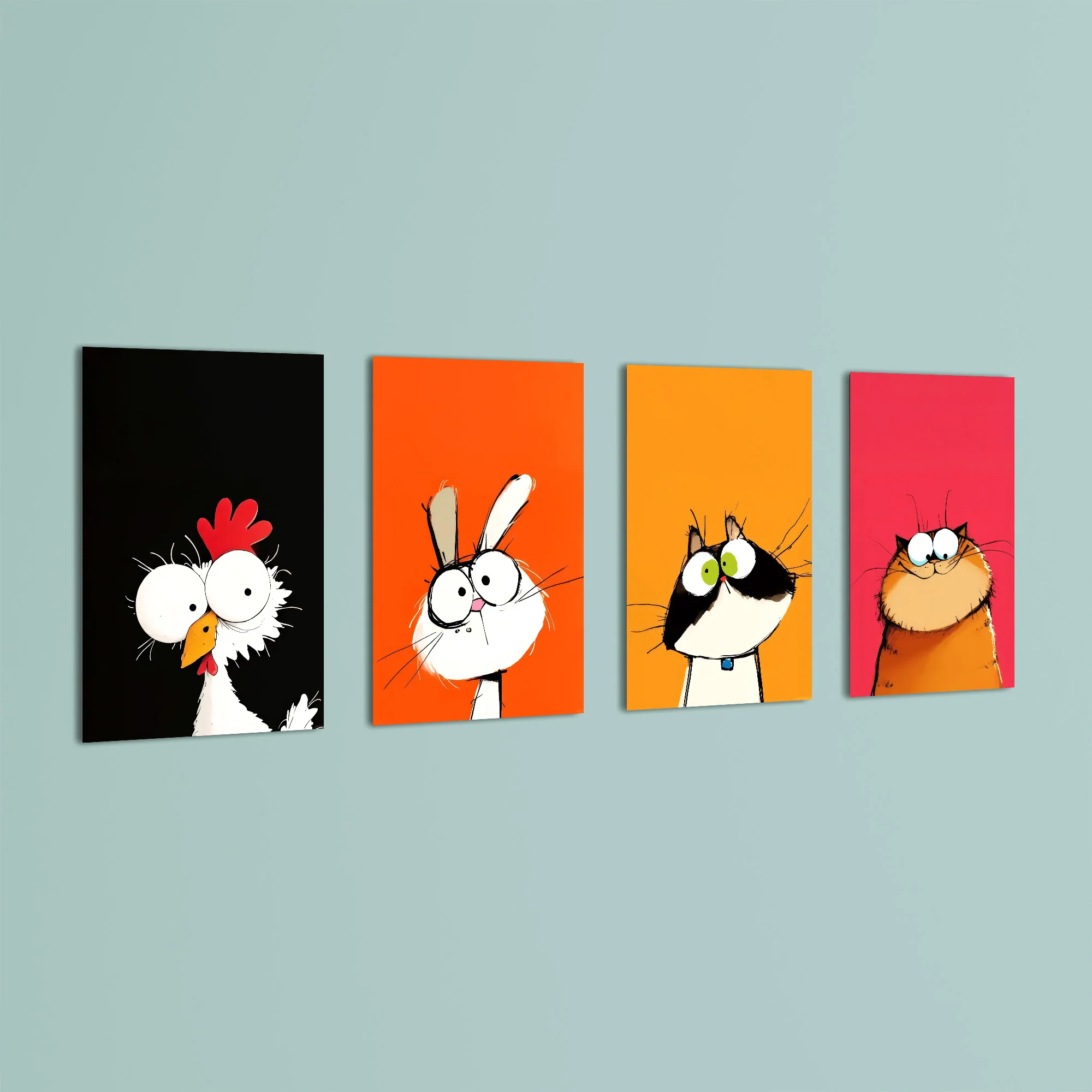 Funny Big-Eyed Pets 4 Pieces Kids Metal Wall Art