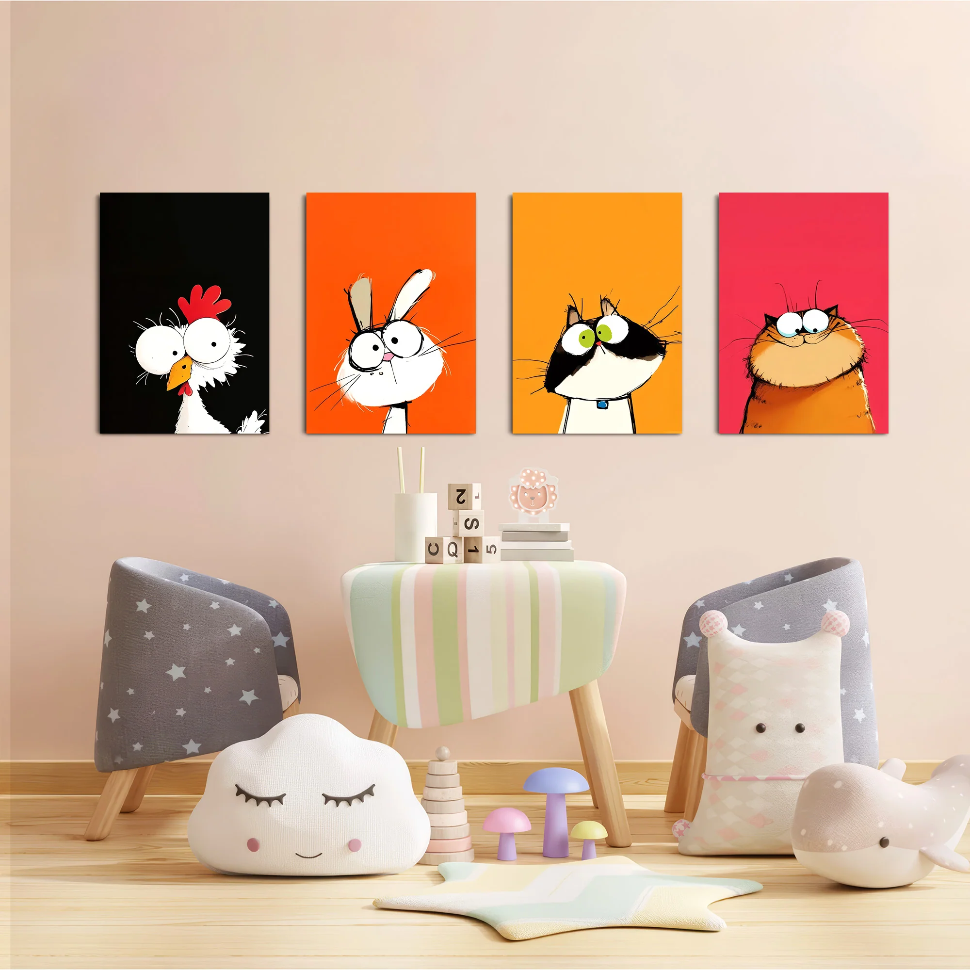 Funny Big-Eyed Pets 4 Pieces Kids Metal Wall Art - Image 6