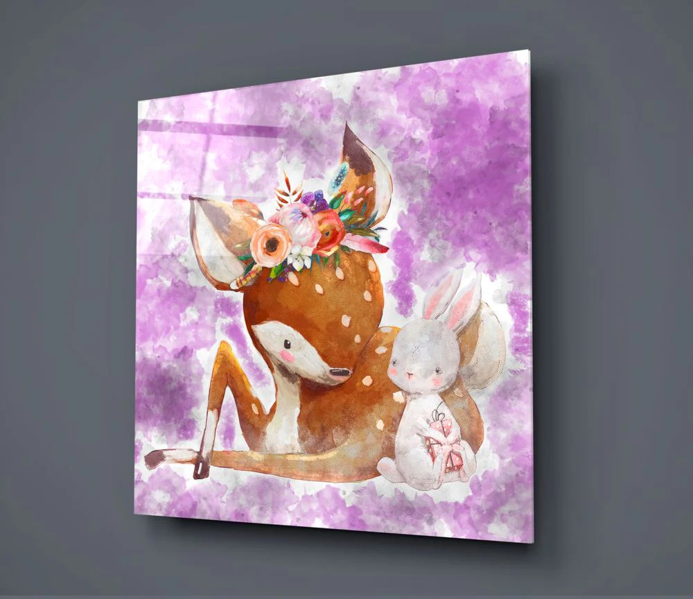 Gazelle And Rabbit Glass Wall Art - Image 2
