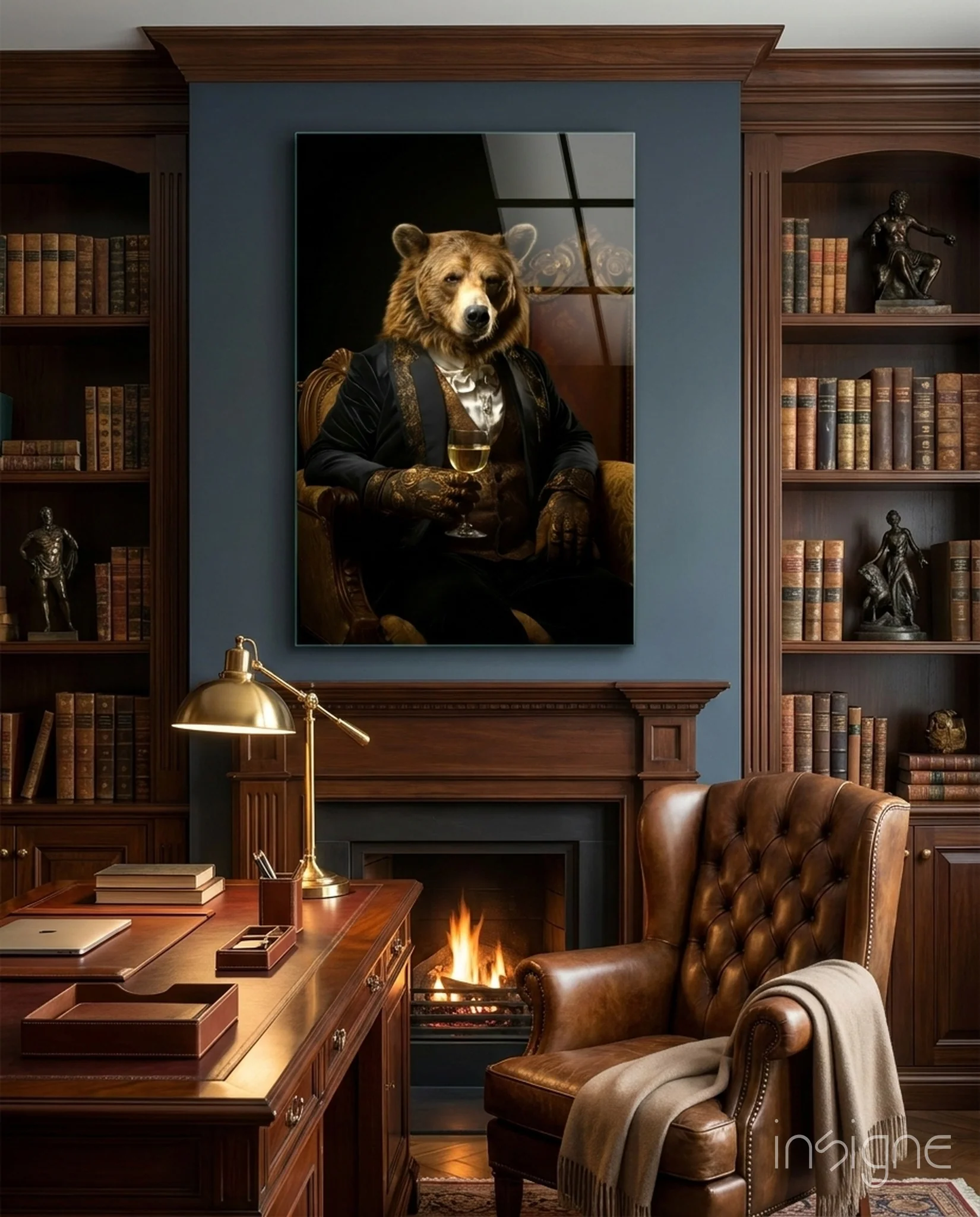 Gentleman - Bear Glass Wall Art|| Designer's Collection