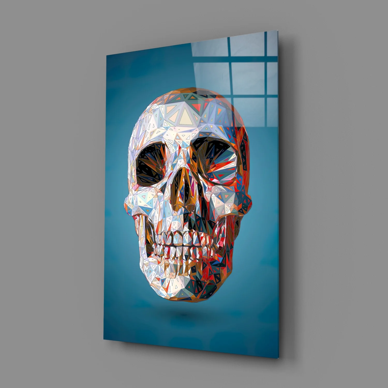 Geometric Crystal Low Poly Skull Glass Wall Art - Image 2