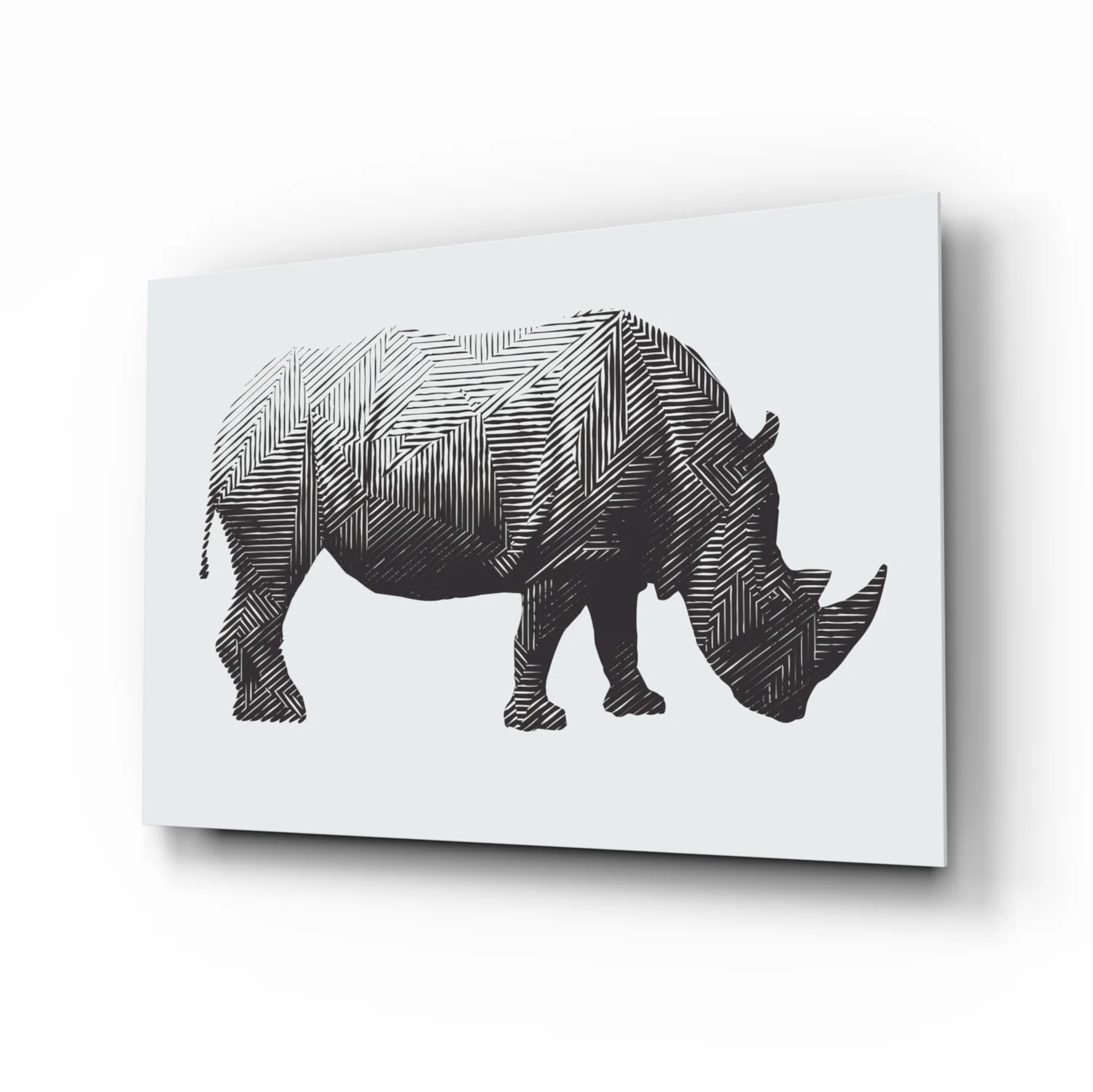 Geometric Line Rhino Glass Wall Art