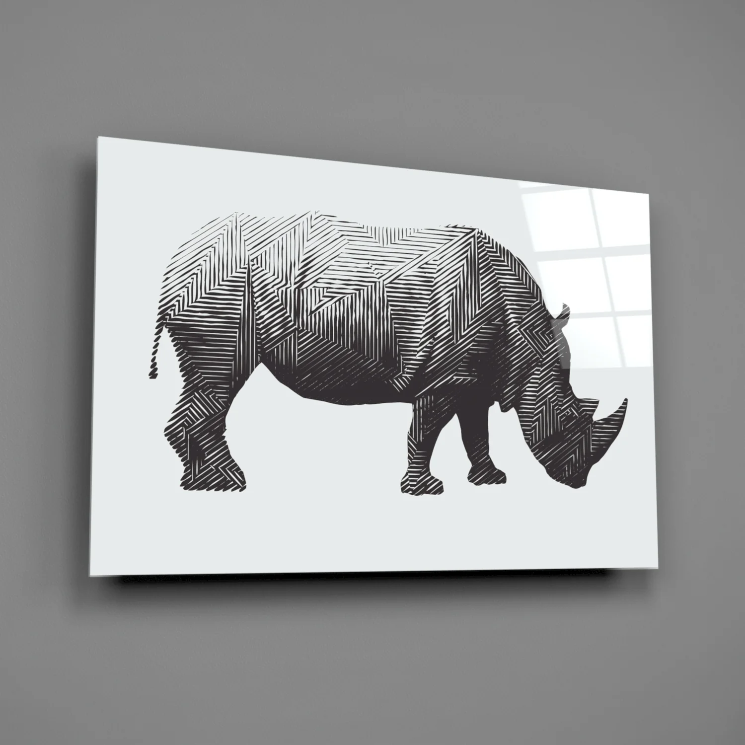 Geometric Line Rhino Glass Wall Art - Image 2