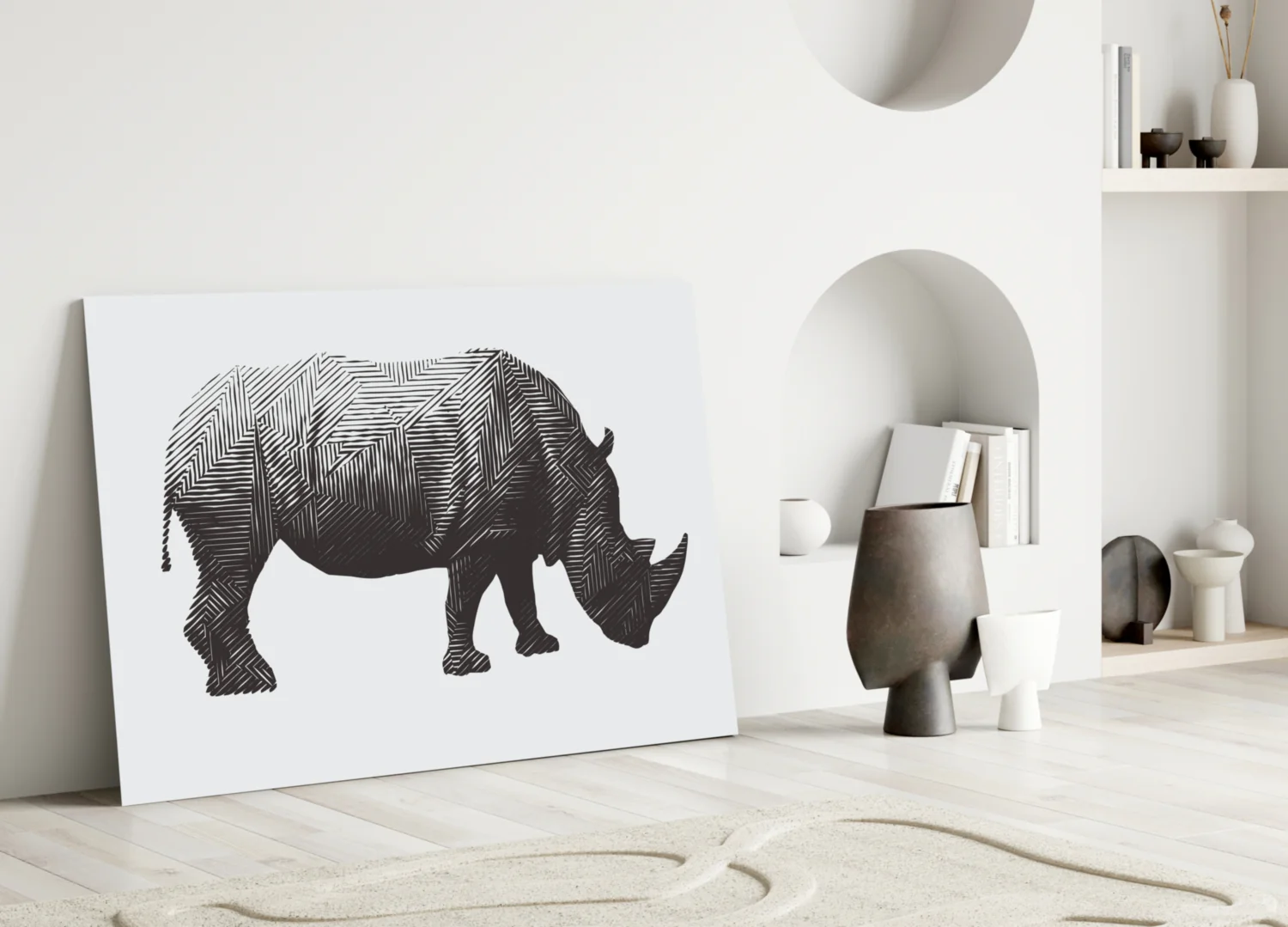 Geometric Line Rhino Glass Wall Art - Image 3