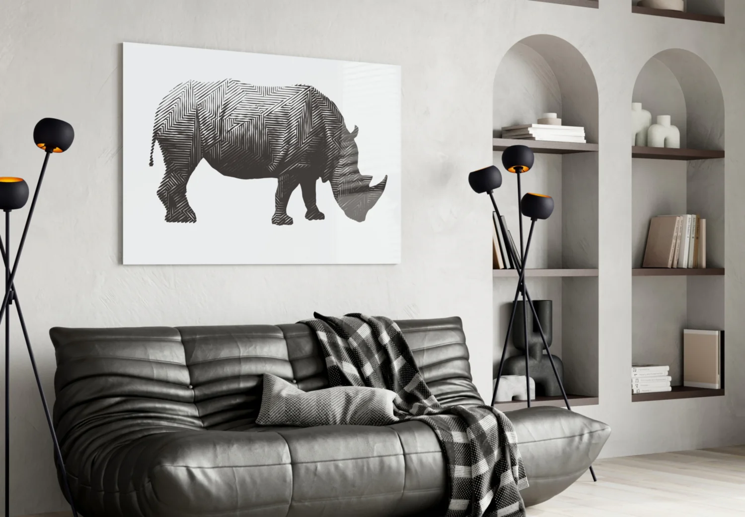 Geometric Line Rhino Glass Wall Art - Image 4