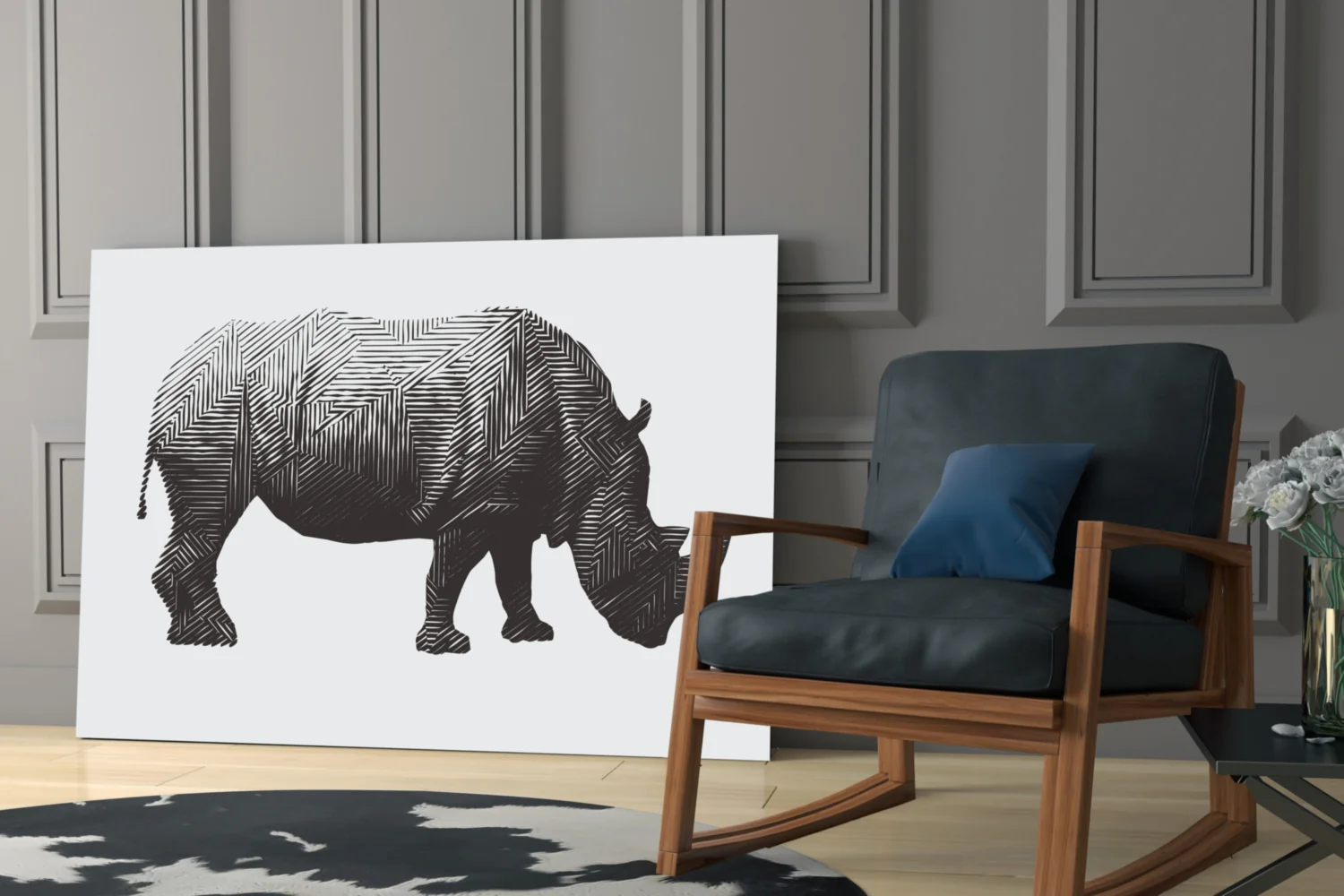 Geometric Line Rhino Glass Wall Art - Image 6