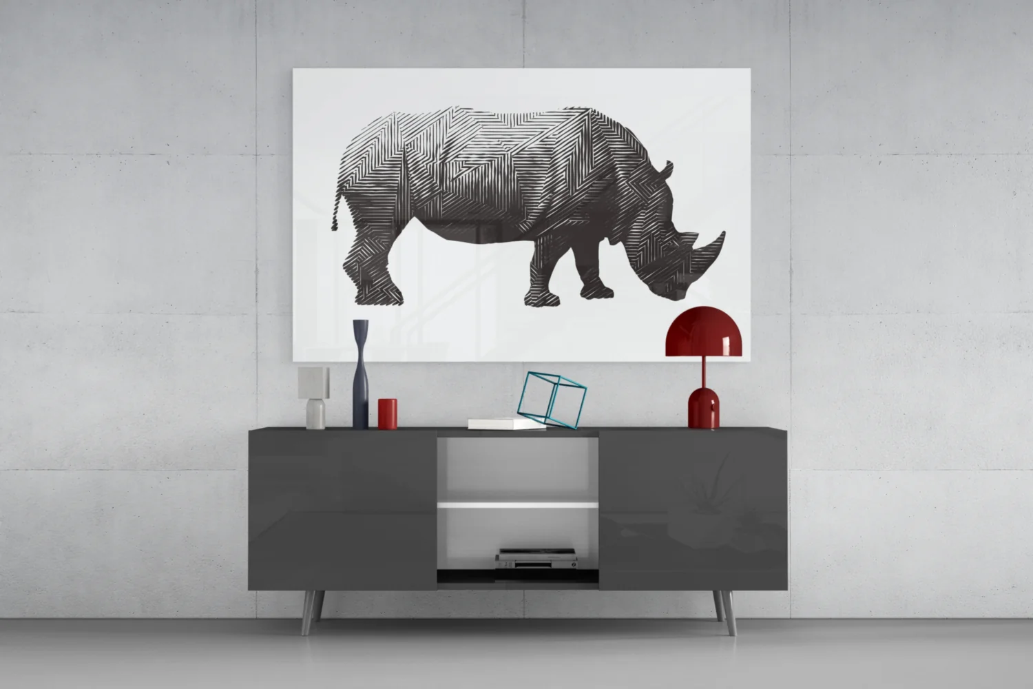Geometric Line Rhino Glass Wall Art - Image 8