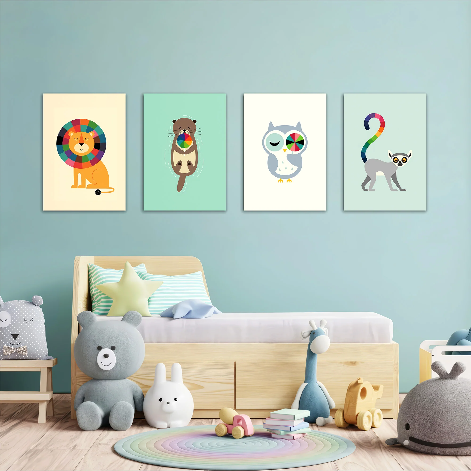 Geometric Rainbow Animals 4 Pieces Kids Metal Wall Art - Image 2