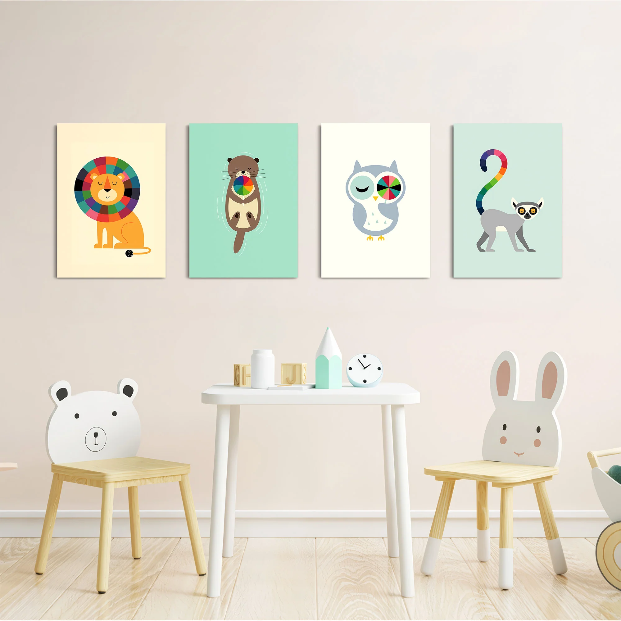Geometric Rainbow Animals 4 Pieces Kids Metal Wall Art - Image 5