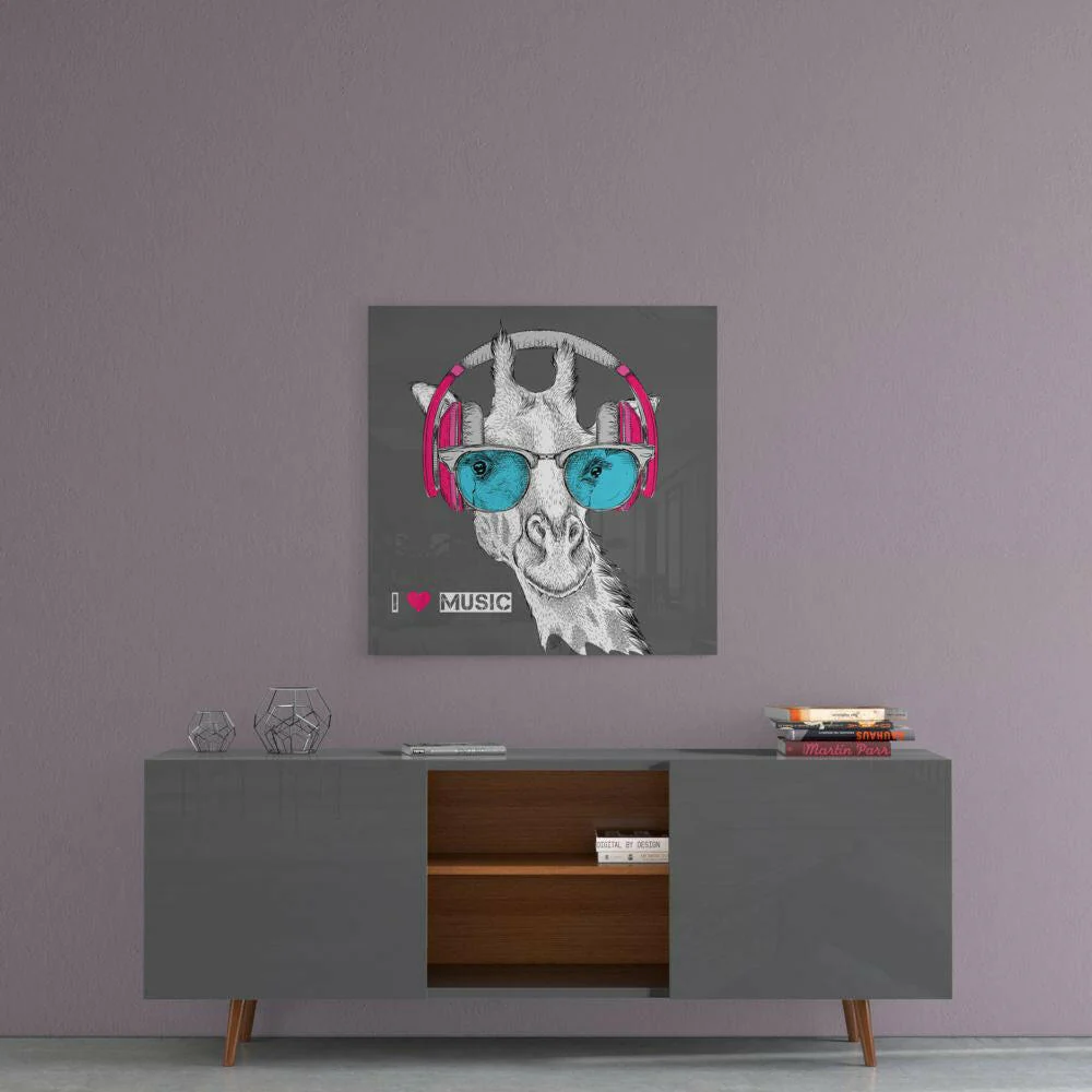 Giraffe With Headphones Music Glass Wall Art - Image 4