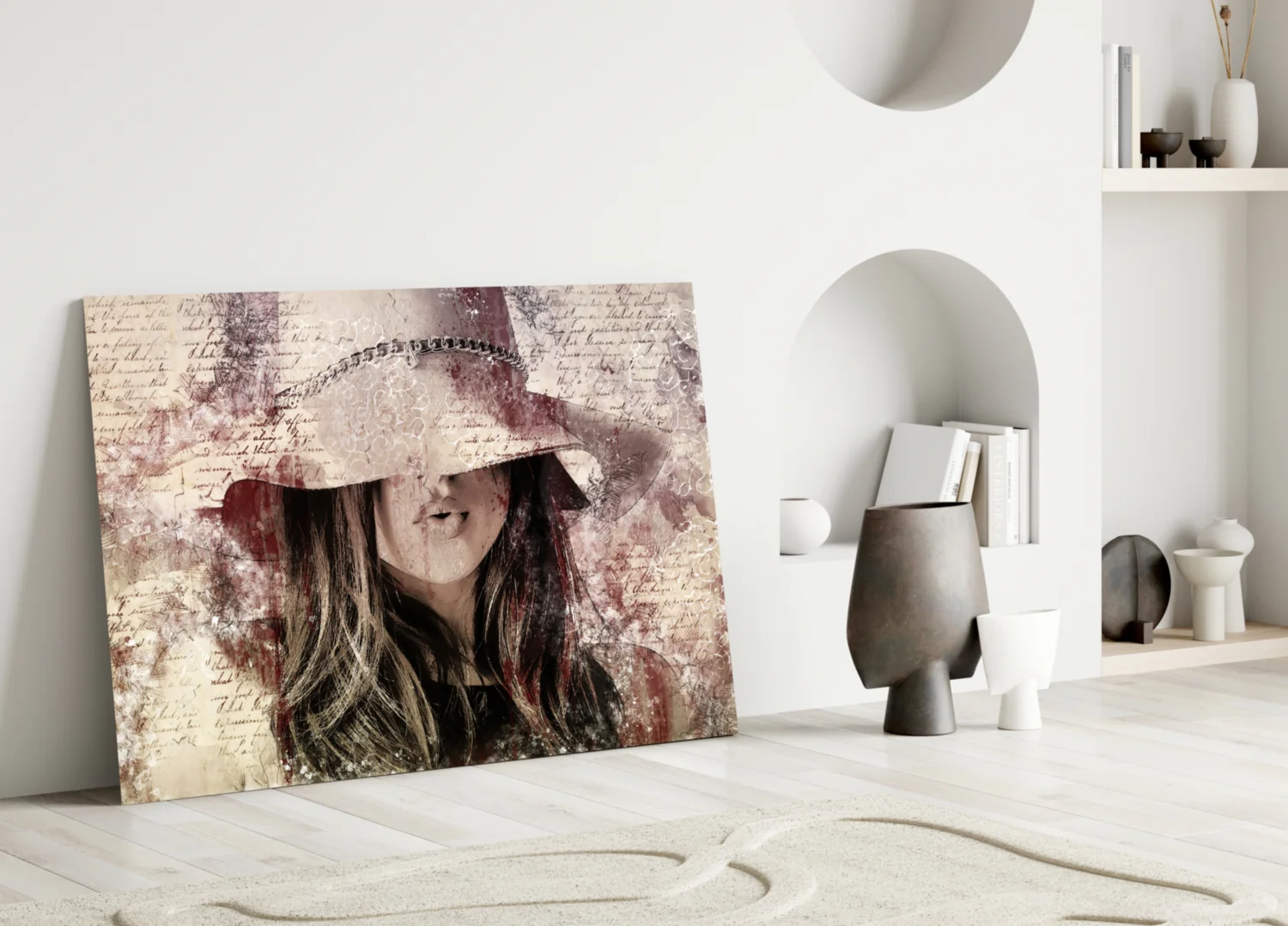 Girl in Retro Hat Glass Wall Art - Image 3