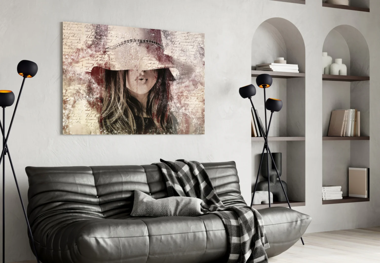 Girl in Retro Hat Glass Wall Art - Image 4